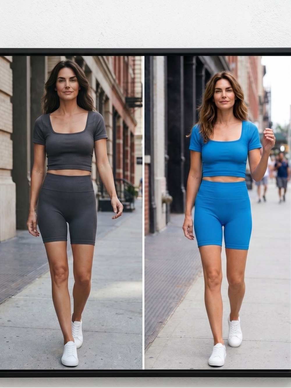 Set of 2 Outfits. Gray and Blue Ribbed Two-Piece Sets.